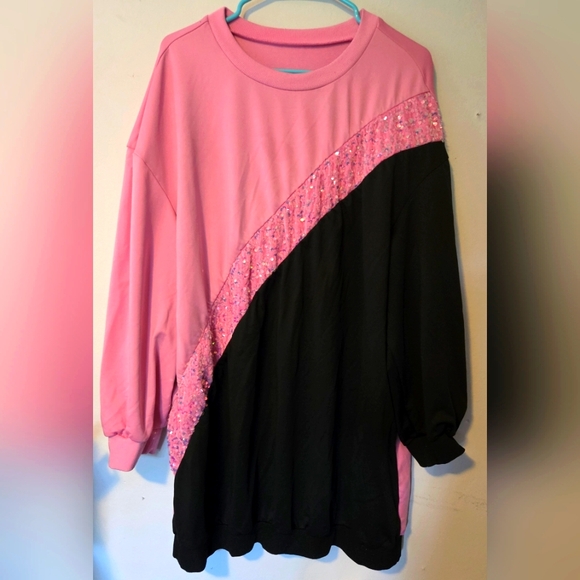 Pink and Black Colorblock Sweatshirt - Picture 1 of 2